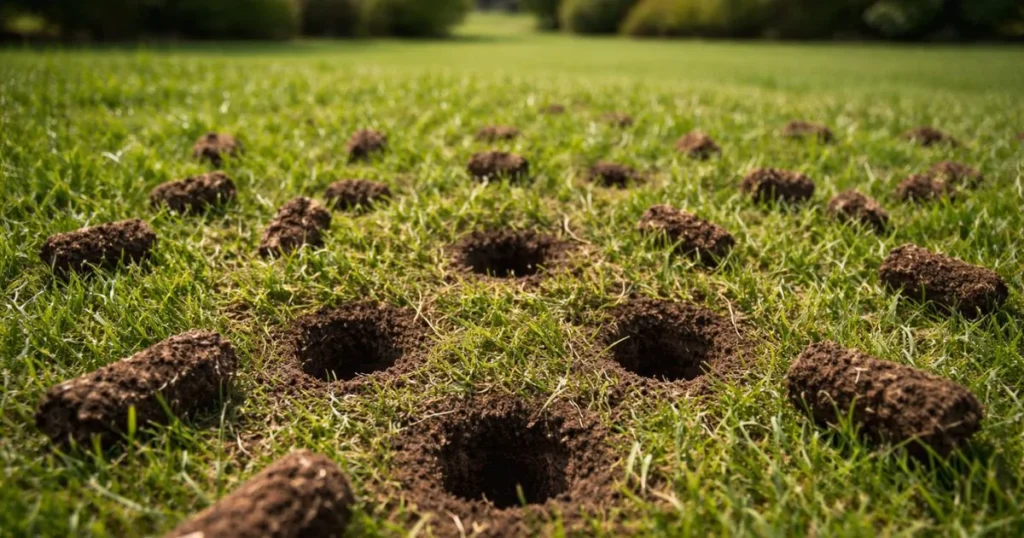 Lawn aeration helping compacted soil