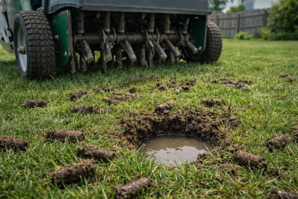 Core aeration improving lawn drainage and soil health