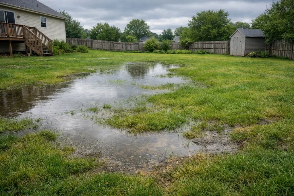 Lawn drainage problem with standing water after rain