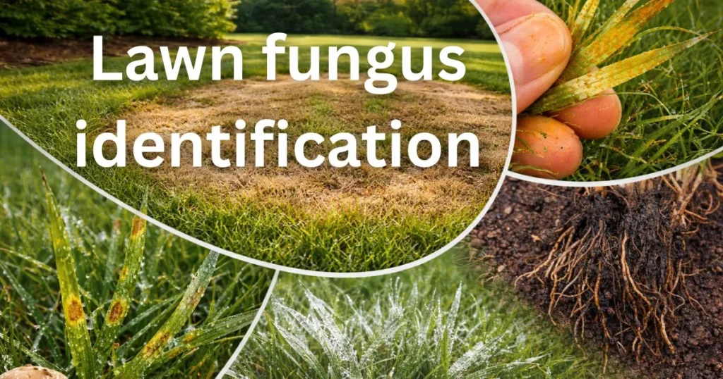 Lawn grass showing fungal disease patches for lawn fungus identification