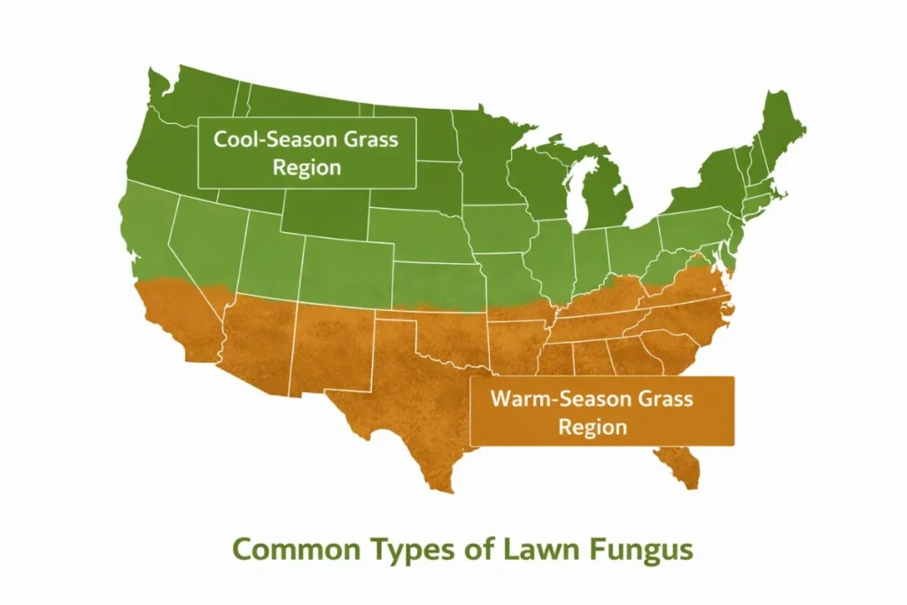 United States map showing cool-season and warm-season grass regions