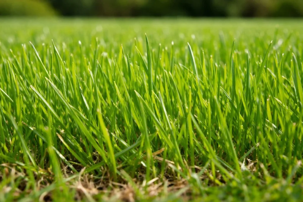 Close up of lawn grass blades showing parallel veins