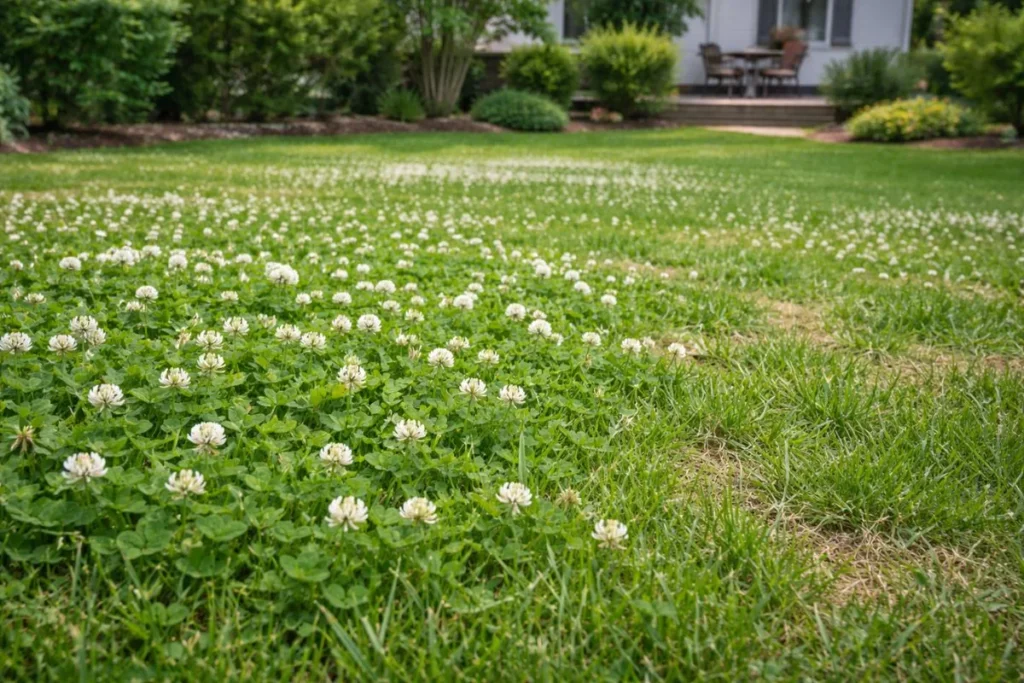 lawn with heavy white clover infestation