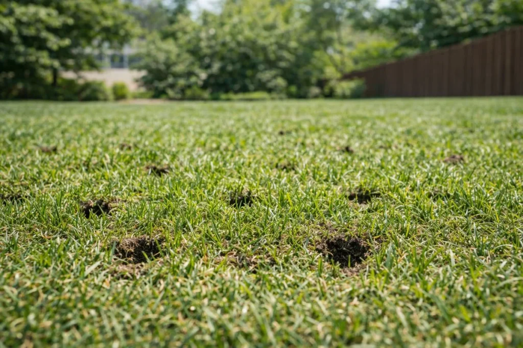 Lawn recovery after aeration showing healthy new growth