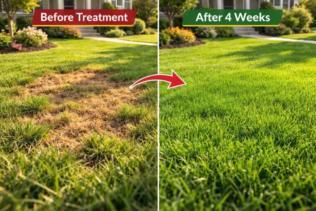 Lawn recovering after sod webworm damage treatment