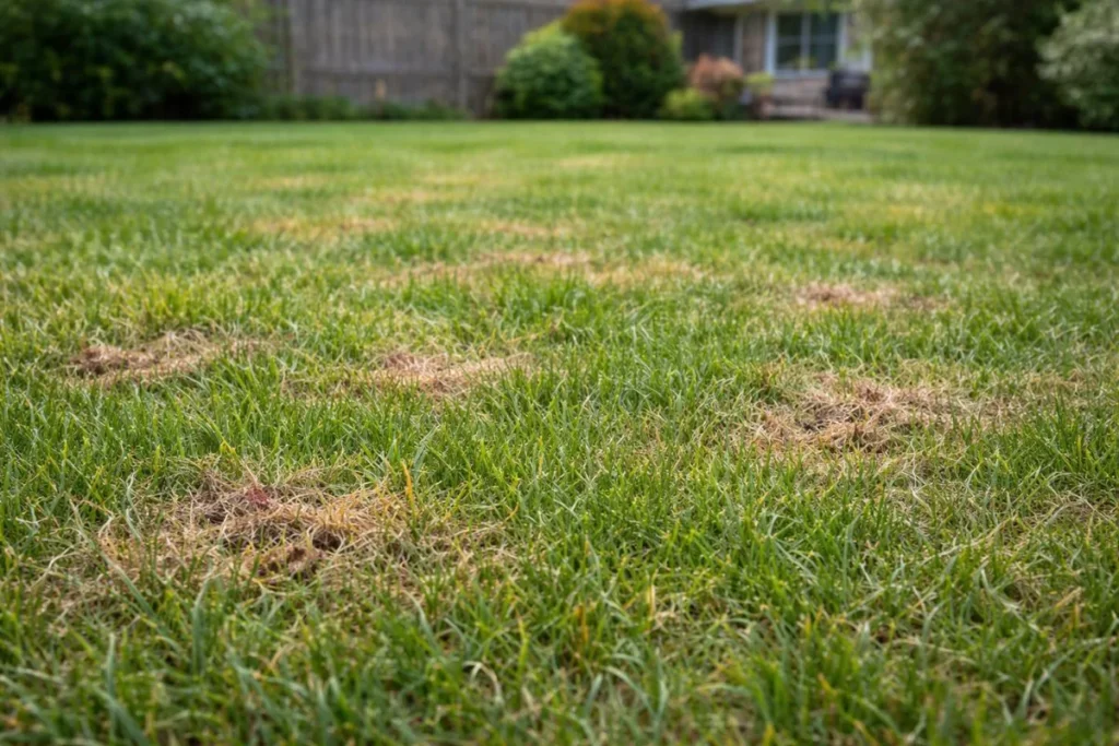 Weak lawn growth due to low nitrogen increasing red thread fungus risk