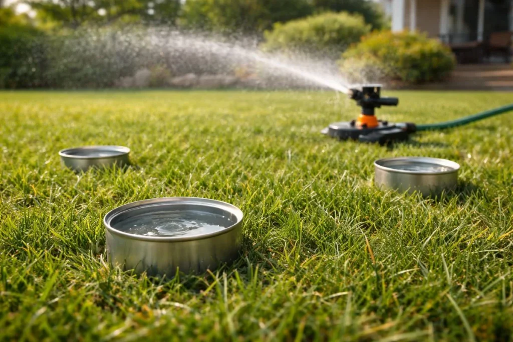 tuna can test to measure how much water grass seed is getting