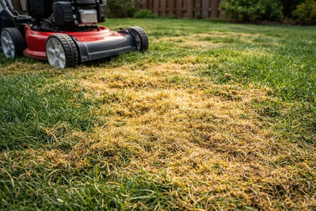 Scalped lawn caused by mowing too early