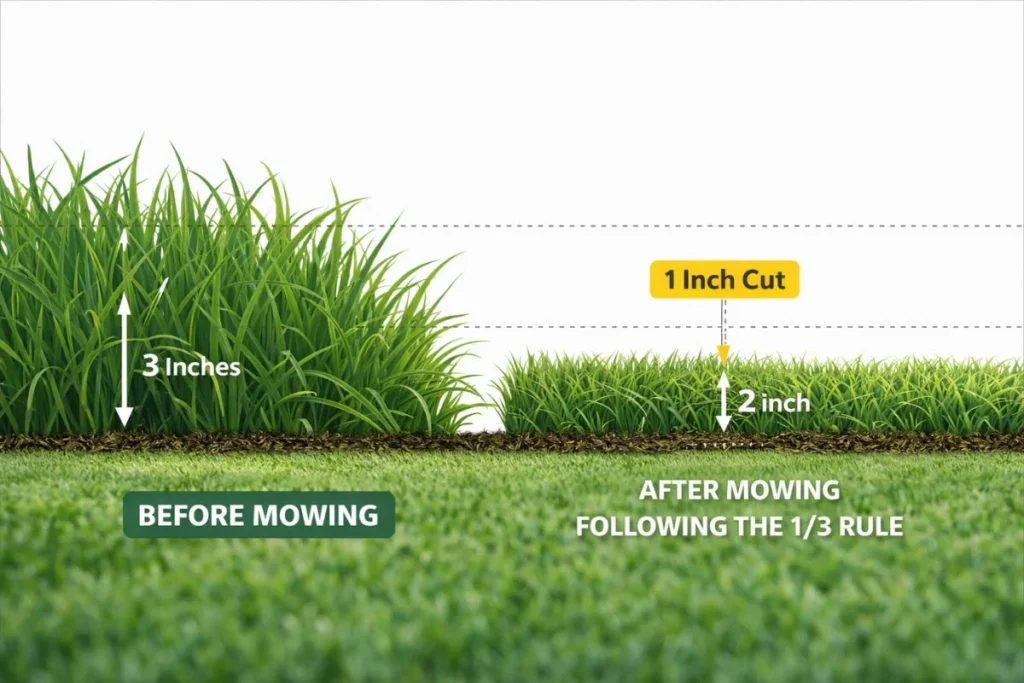 Grass height before and after applying the 1/3 mowing rule