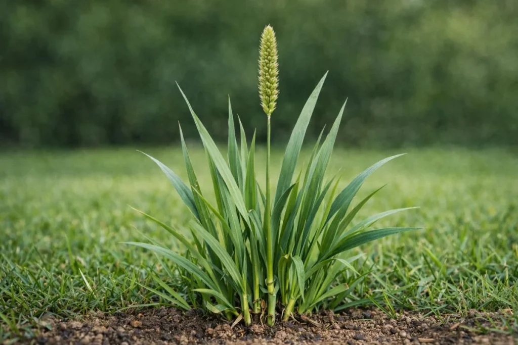 Quackgrass plant growing upright with single spike seedhead
