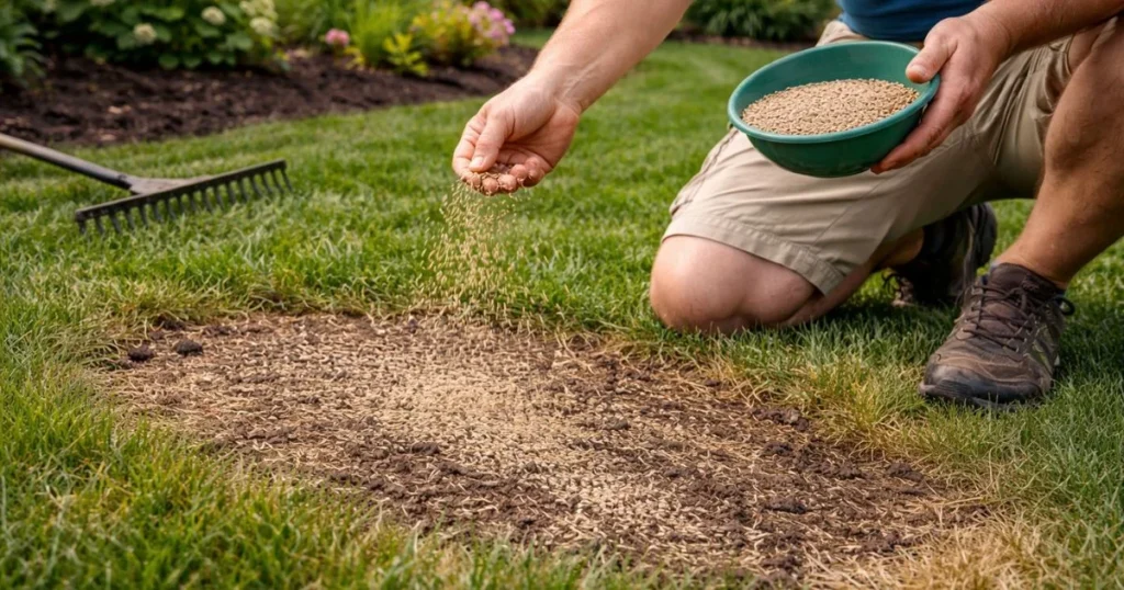 Reseeding lawn areas damaged by over fertilization