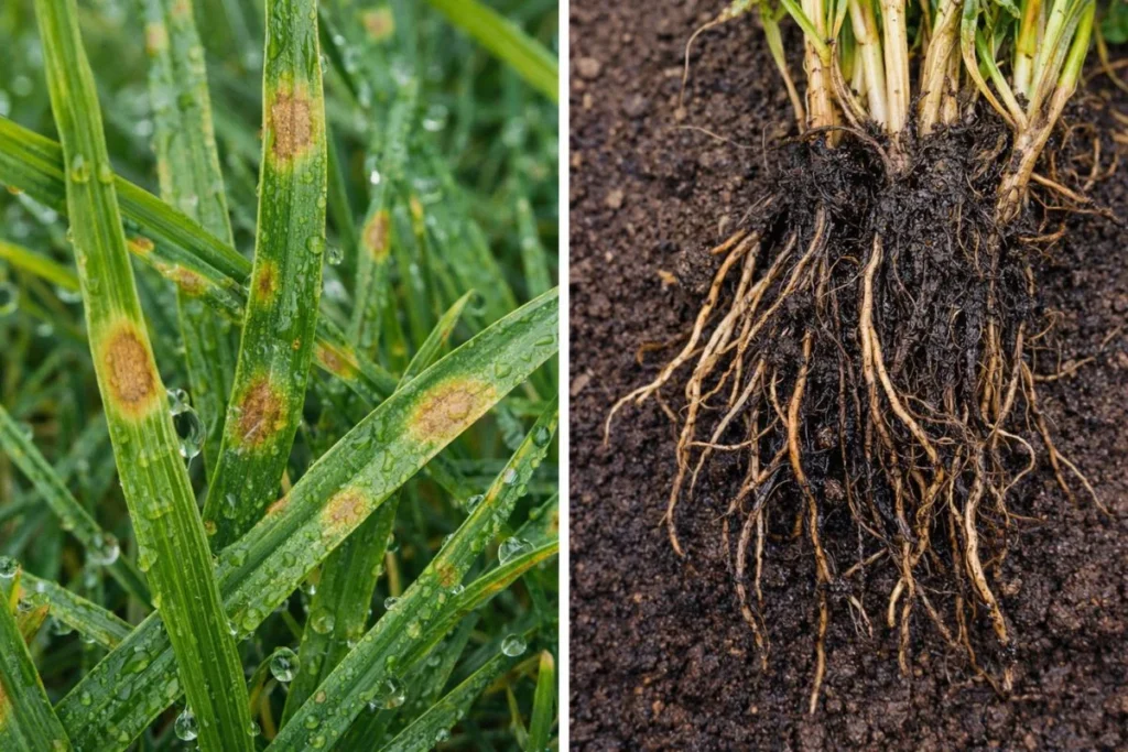 Comparison of leaf disease and root disease in lawn grass