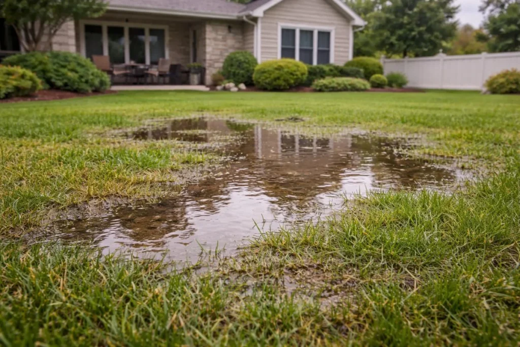 signs lawn needs aeration water pooling on grass