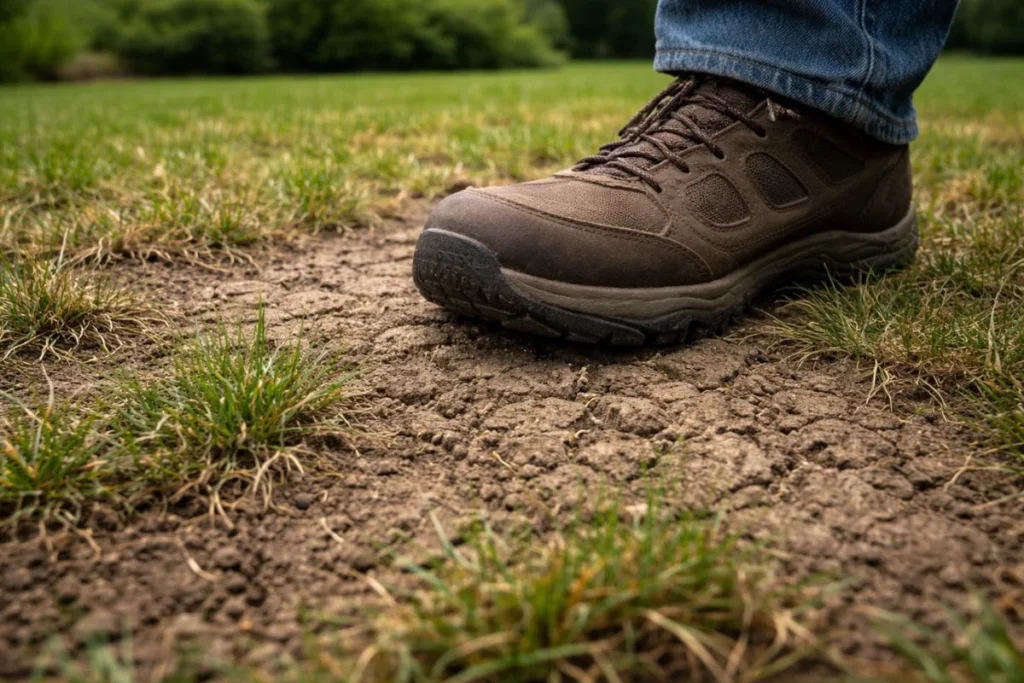hard soil lawn showing signs of compaction