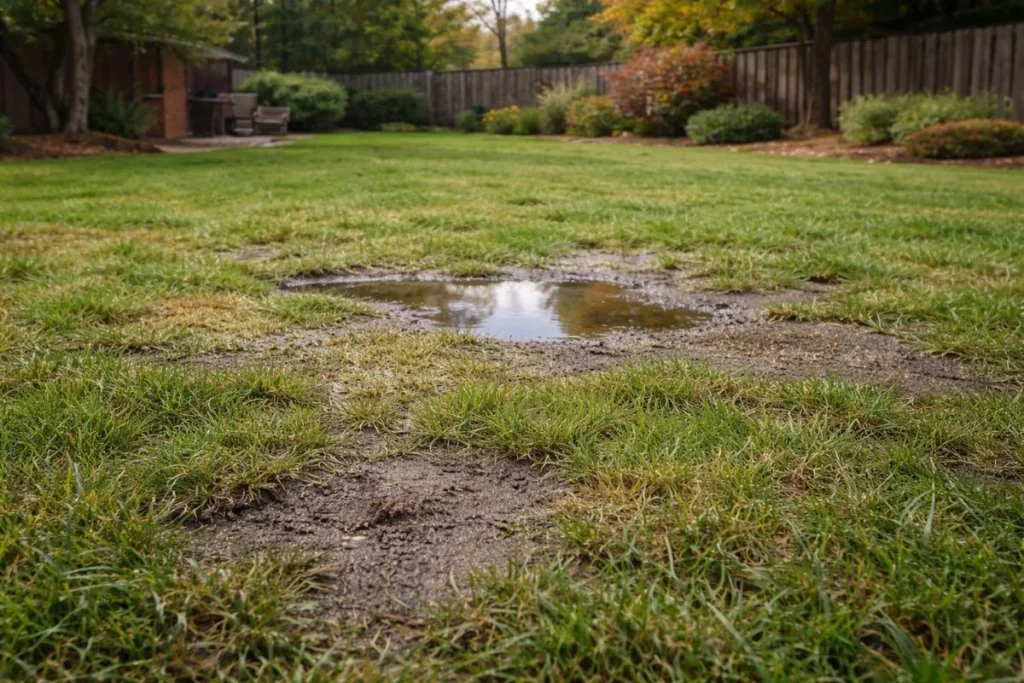 Signs lawn needs aeration with compacted soil and thin grass