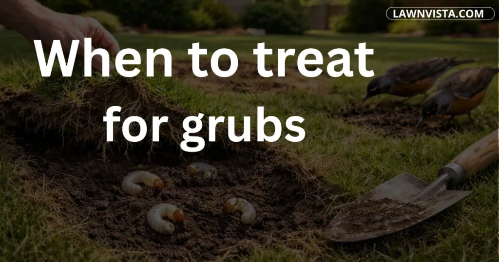 Brown patches and loose turf in lawn showing common signs of grubs feeding under grass roots