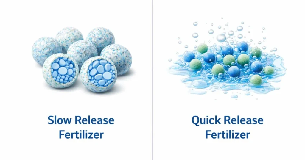 Slow release fertilizer compared to quick release fertilizer