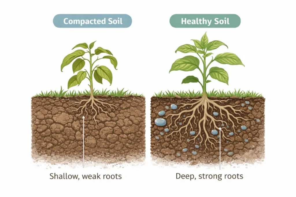 Effects of compact soil on plant root growth