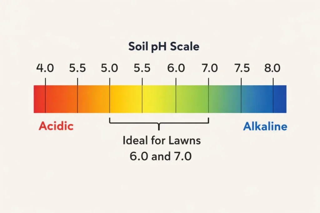 Soil pH scale showing ideal range for lawns