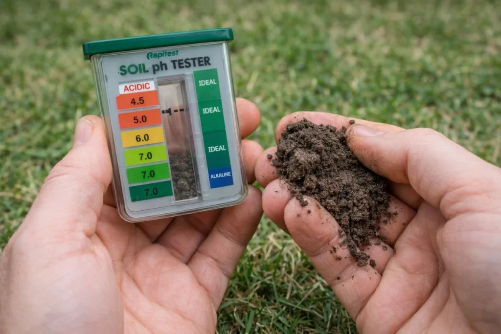 Testing lawn soil pH using a soil test kit