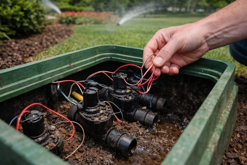 Inspecting sprinkler valve solenoid and wiring for zone failure