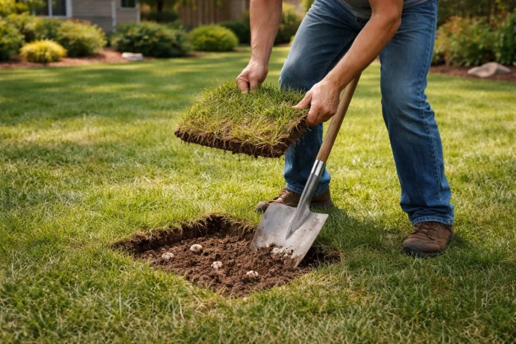 Square foot test to check for grubs in lawn soil