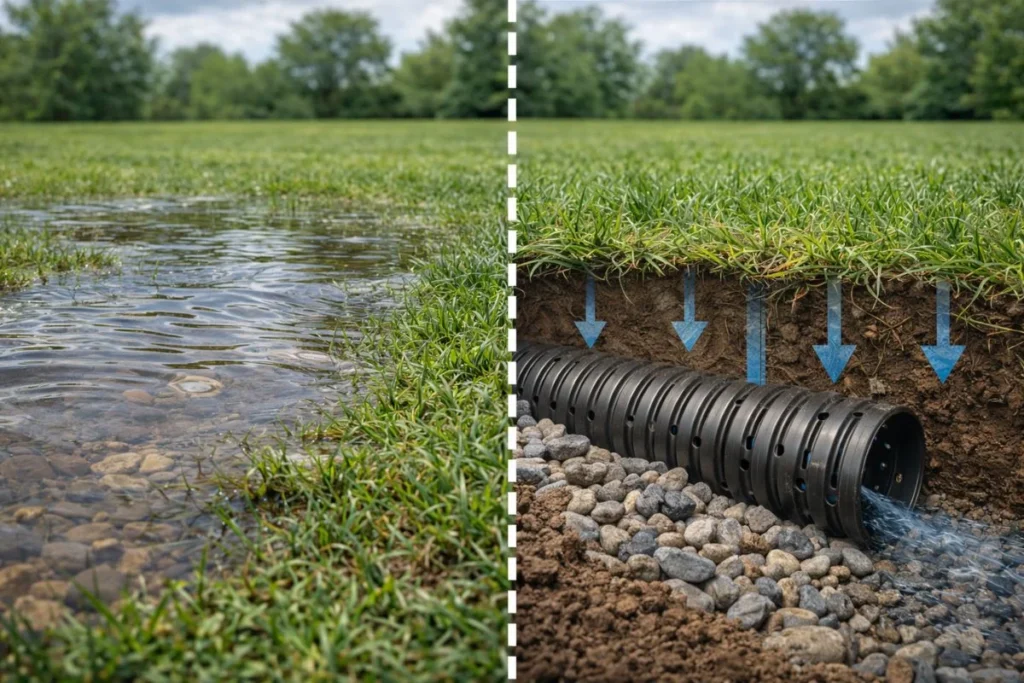 Surface drainage vs subsurface drainage in a lawn