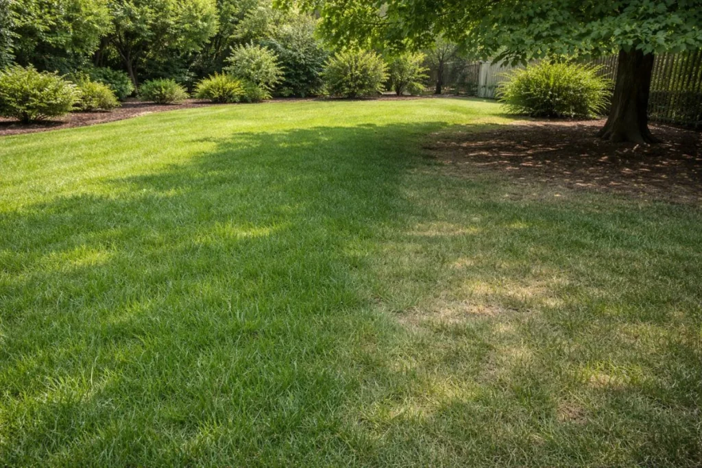 Lawn showing uneven grass growth due to different soil conditions
