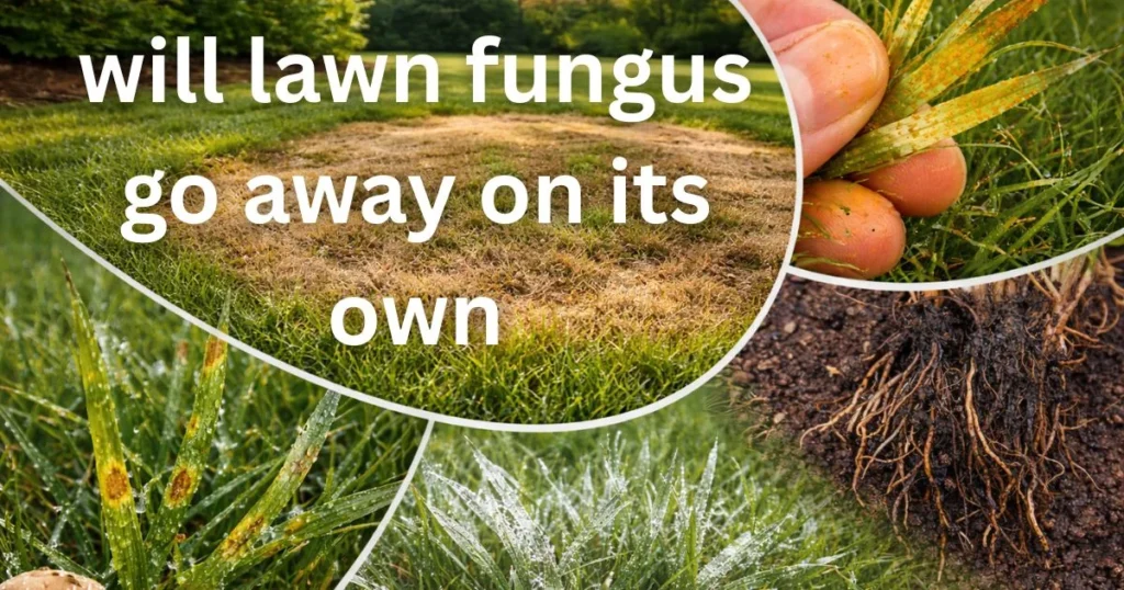 Lawn with fungal patches showing question of whether lawn fungus will go away on its own