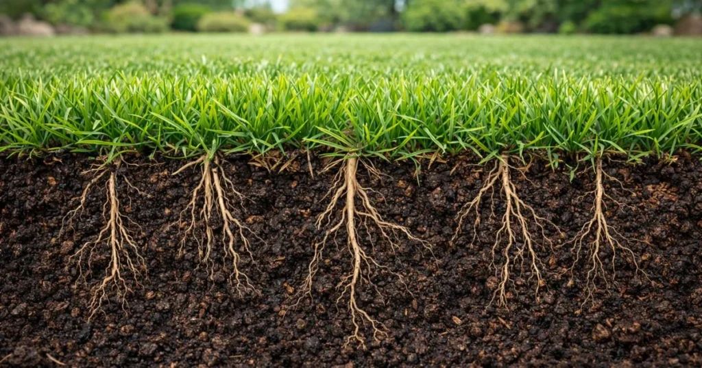 Grass root growth improved by worm castings