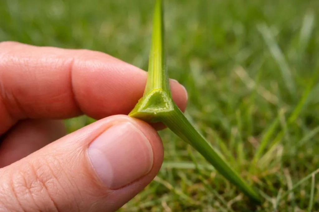 Yellow nutsedge stem showing triangular shape