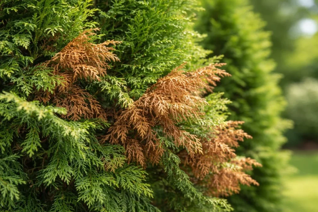 arborvitae brown tips caused by drought stress