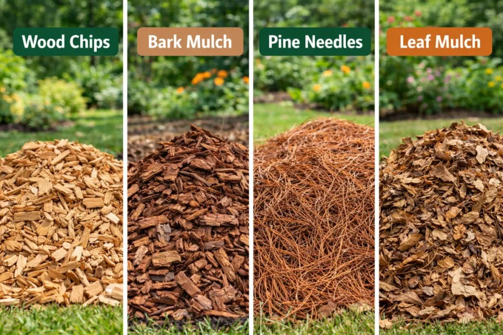 different organic mulch types used around trees