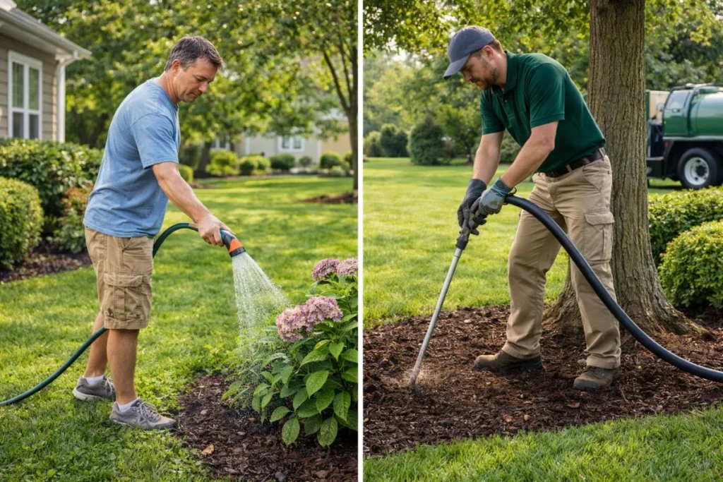 comparison between homeowner tree care and professional landscape treatment
