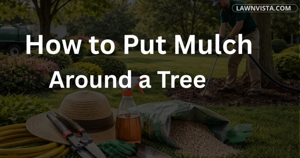 Mulch ring placed around tree base showing proper mulching method without touching the trunk