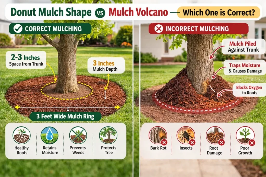 donut mulch shape compared to mulch volcano around tree