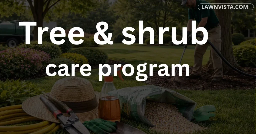 Healthy trees and shrubs receiving regular care including watering, pruning, and fertilization