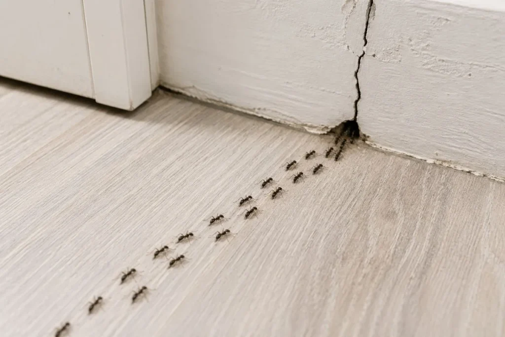 ants entering house through small wall crack