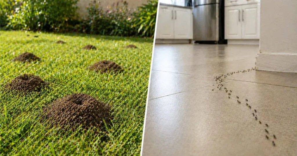 ants in lawn and inside house combined scene