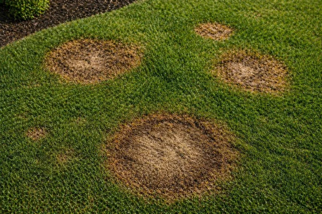 brown patches in lawn caused by fungus or drought