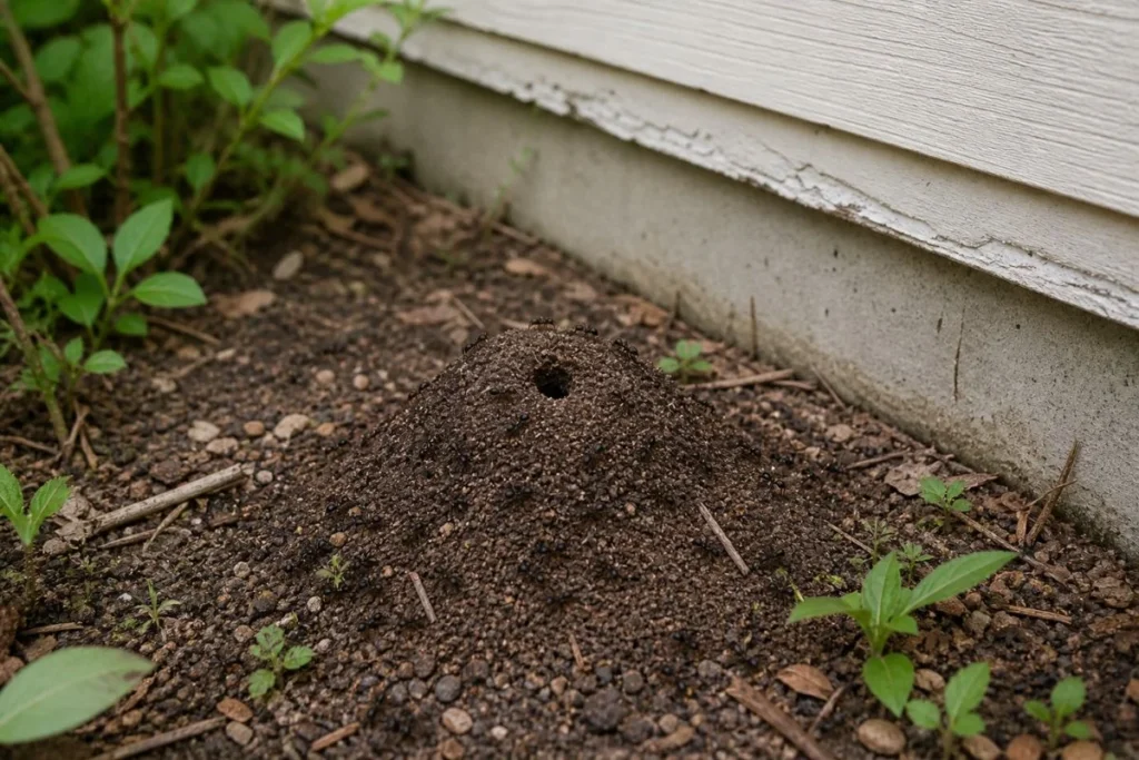 ant colony mound outside near home