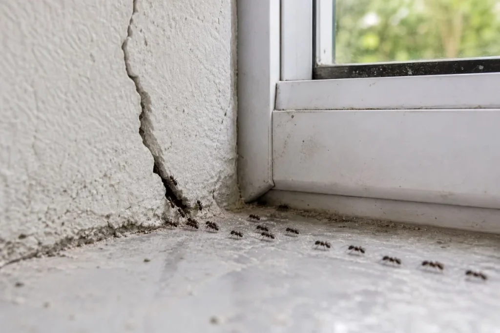 ants entering house through small cracks in wall