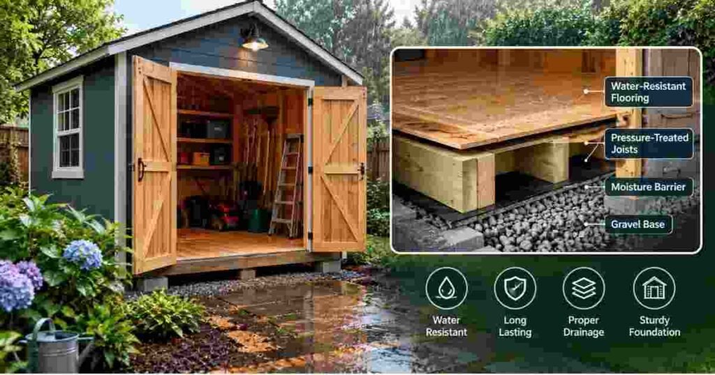 garden shed floor wet weather